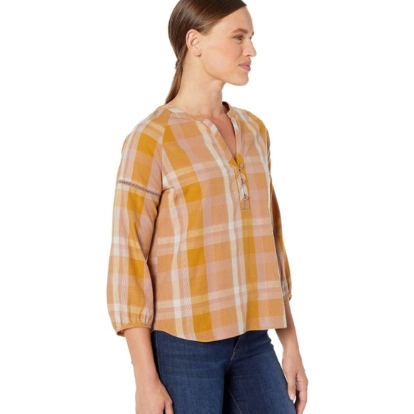 Prana Elena top mustard plaid size small - Picture 1 of 8